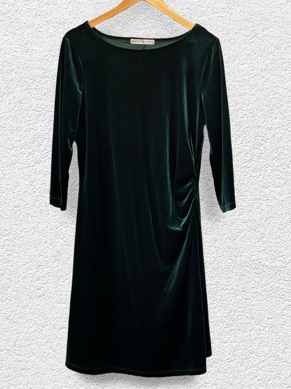 Signature Collection Rich Emerald Green Velvet Ruched Sheath Dress Size M